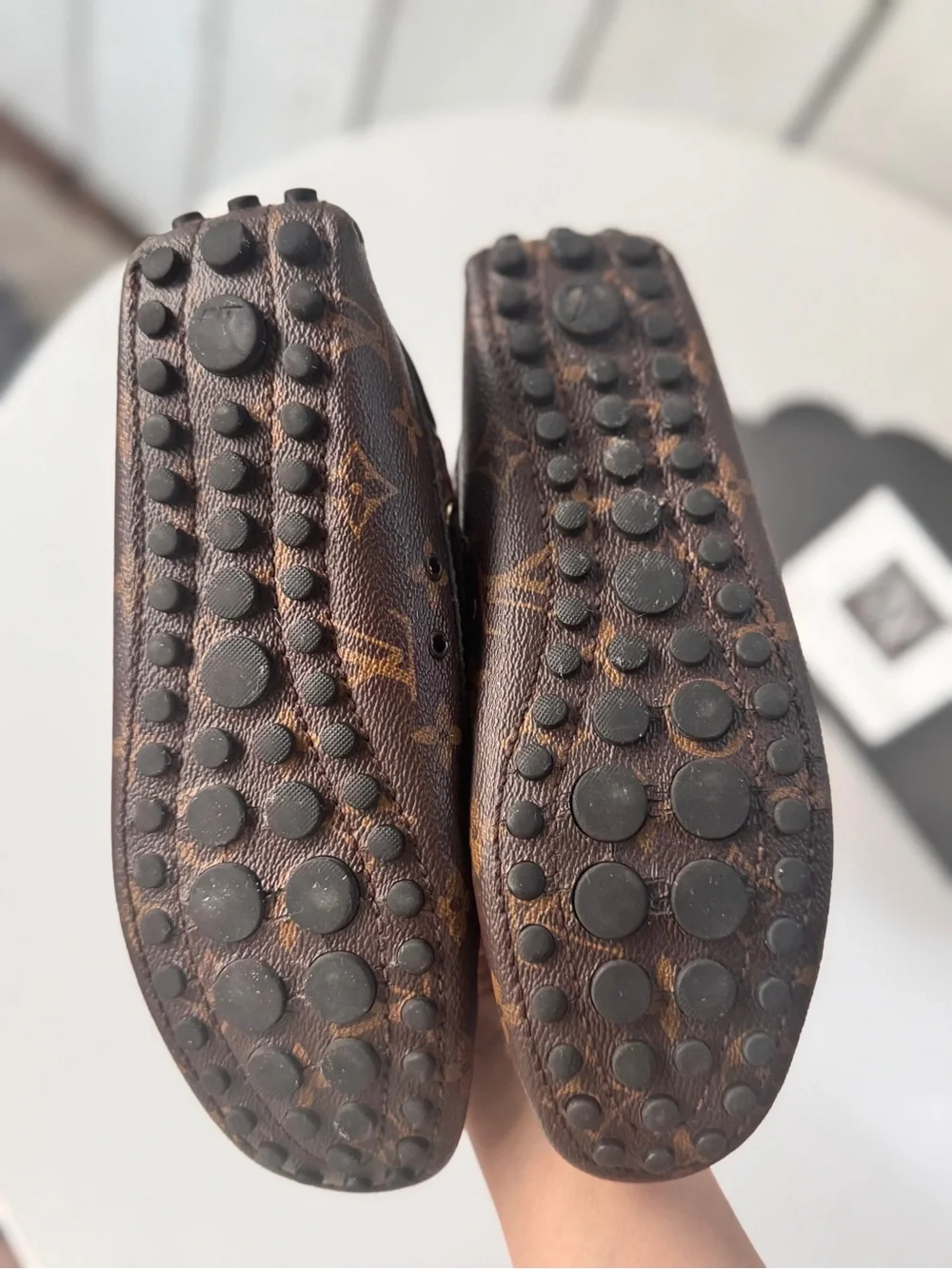 Louis Vuitton Brown Monogram Gloria Driving Moccasins with Gold Accents